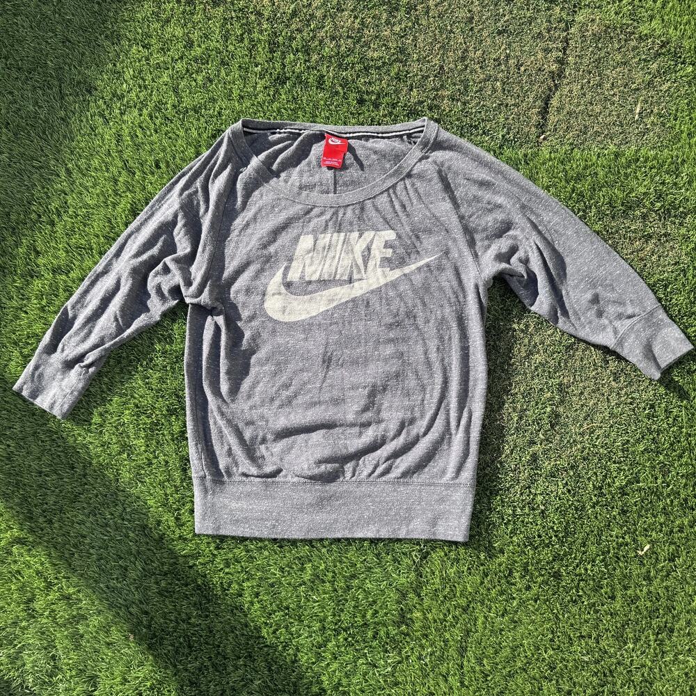 Nike Sweater Womens XS Gray Swoosh Logo Crewneck Pullover Organic Cotton Blend